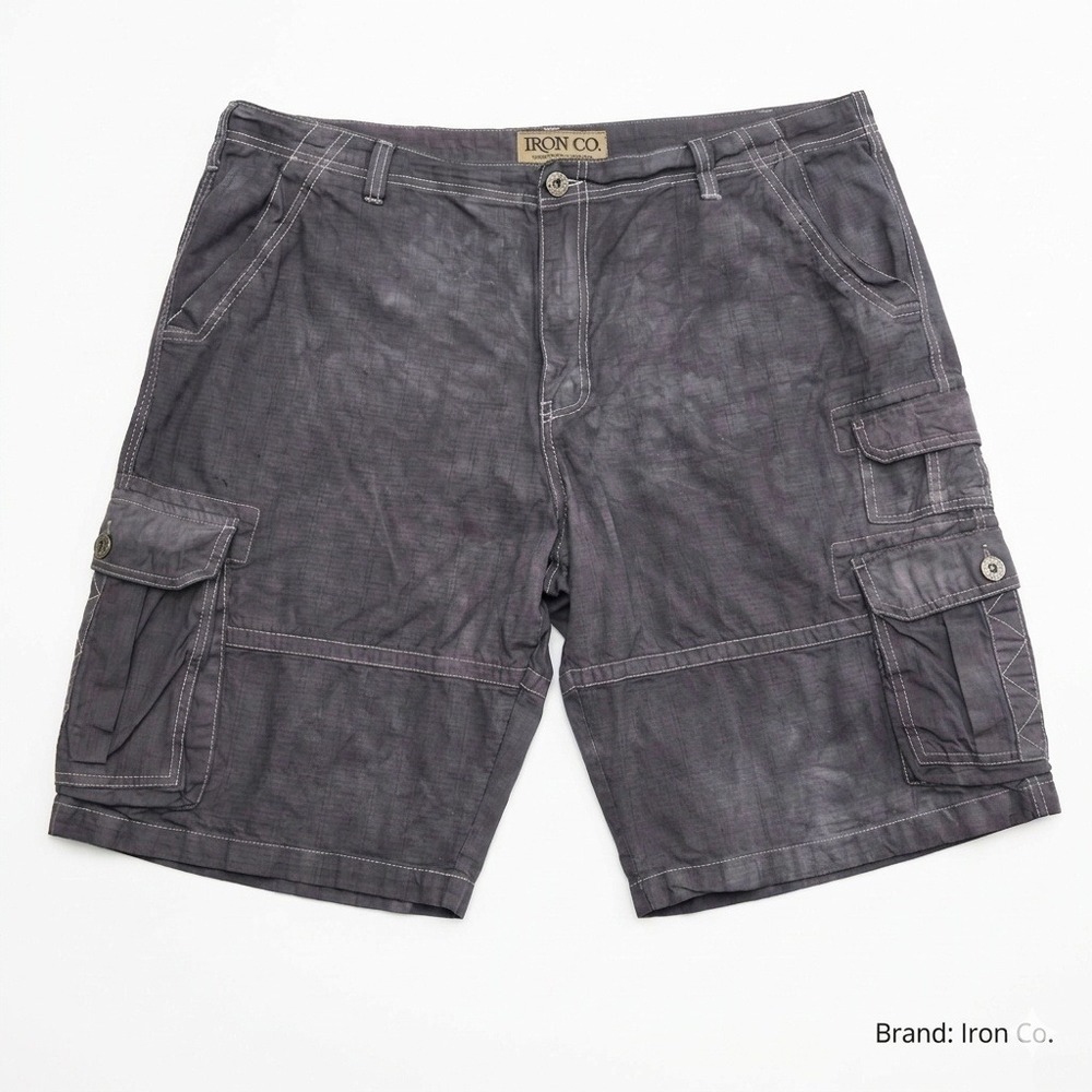 Iron Co Men's 38 Over-Dyed Cargo Shorts Gray 100% Cotton Distressed Vintage Look